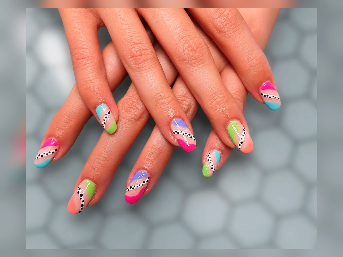 Colourful acrylic nail art by LM Beauty in Kilmarnock